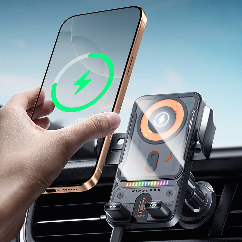 Support de Téléphone Voiture Intelligent – Chargeur Sans Fil Rapide 15W – Serrage Automatique & Rotatif – Universel