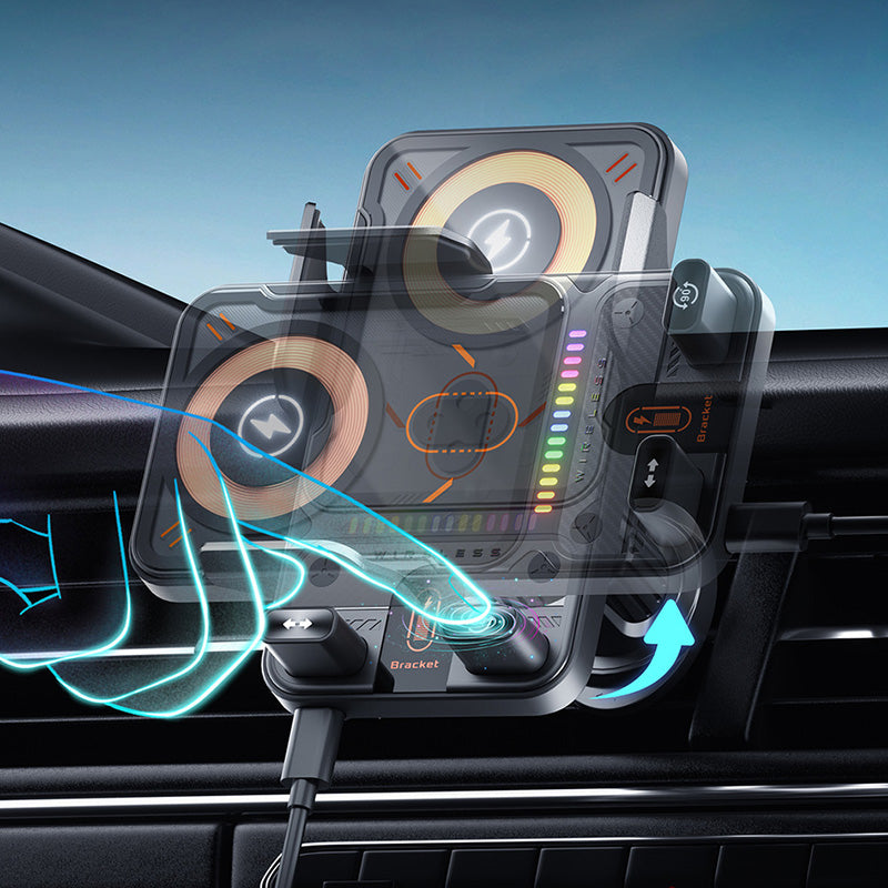 Support de Téléphone Voiture Intelligent – Chargeur Sans Fil Rapide 15W – Serrage Automatique & Rotatif – Universel