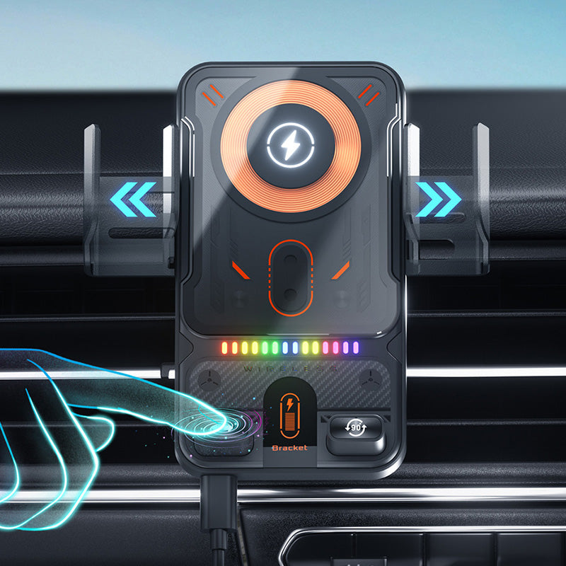 Support de Téléphone Voiture Intelligent – Chargeur Sans Fil Rapide 15W – Serrage Automatique & Rotatif – Universel