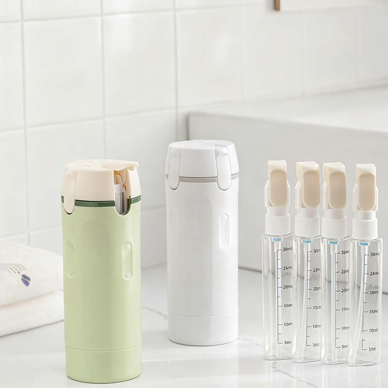 Kit de Flacons de Voyage 4-en-1 pour Bagage à Main – Flacons de Voyage en Silicone Anti-fuite