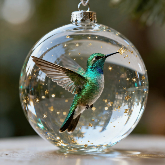 Ornement de Noël Nature : Oiseau dans une Bulle Transparente