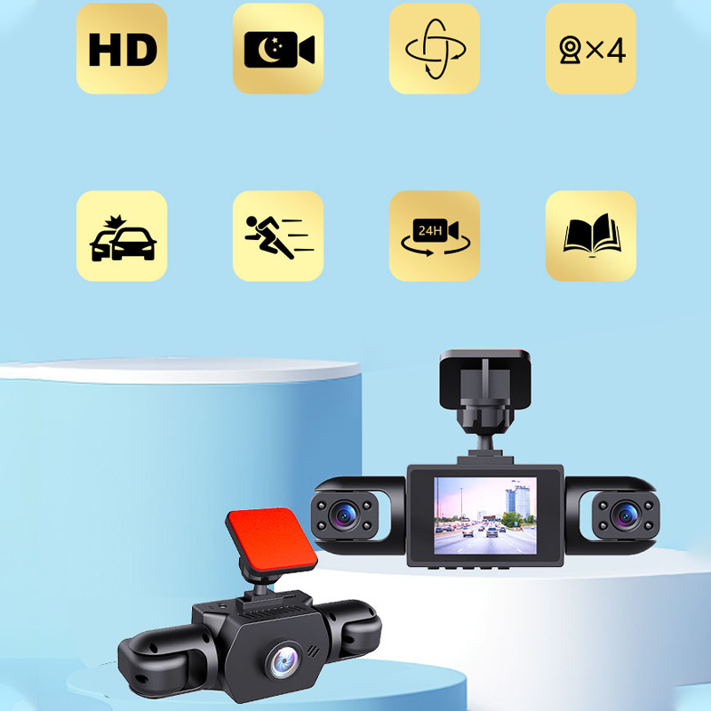 Dashcam Professionnelle 360° - 4 Objectifs pour Vue Totale - Vision Nocturne Full HD & Enregistrement en Boucle