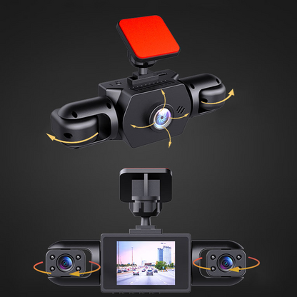 Dashcam Professionnelle 360° - 4 Objectifs pour Vue Totale - Vision Nocturne Full HD & Enregistrement en Boucle