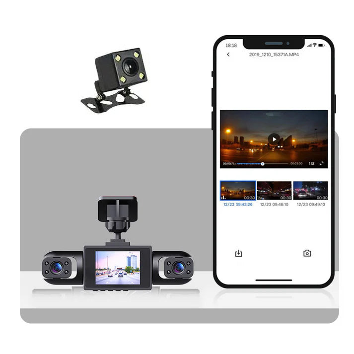 Dashcam Professionnelle 360° - 4 Objectifs pour Vue Totale - Vision Nocturne Full HD & Enregistrement en Boucle