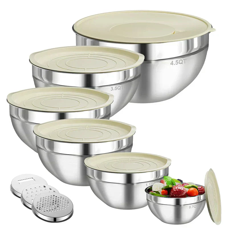 Ensemble de bols en acier inoxydable – Le set de cuisine polyvalent pour la préparation, la pâtisserie et la conservation