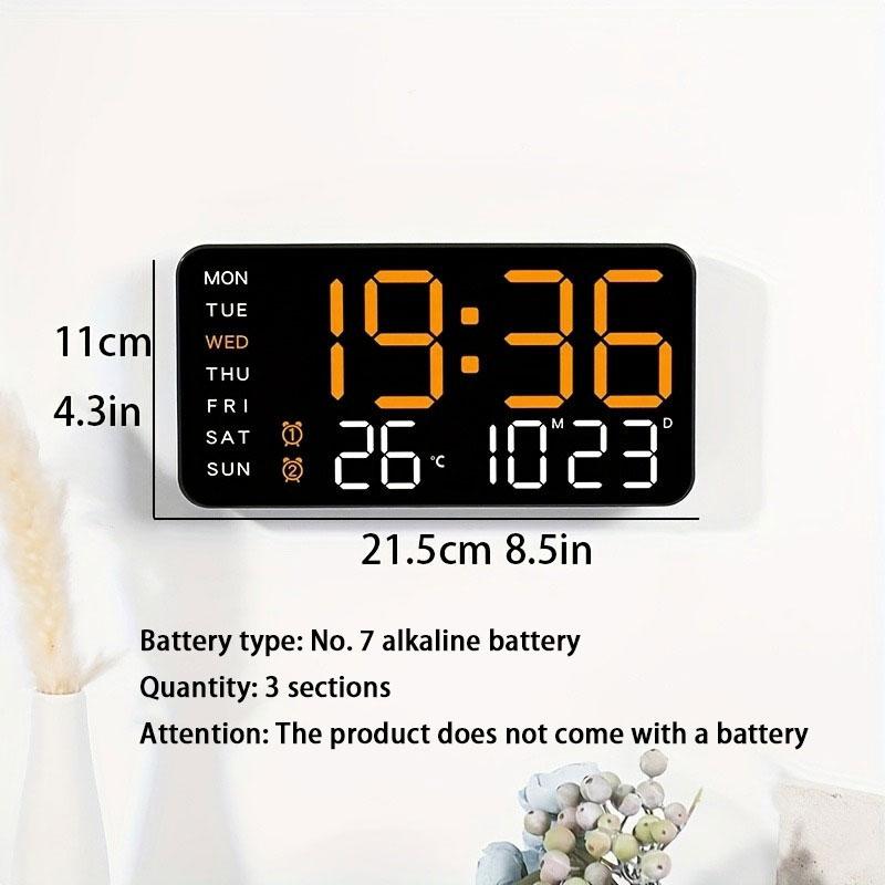 Grande horloge murale numérique avec affichage LED – Horloge électronique moderne avec date et température