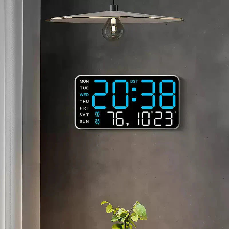 Grande horloge murale numérique avec affichage LED – Horloge électronique moderne avec date et température
