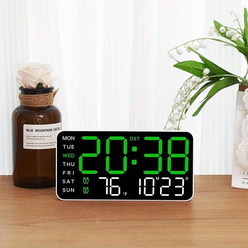 Grande horloge murale numérique avec affichage LED – Horloge électronique moderne avec date et température