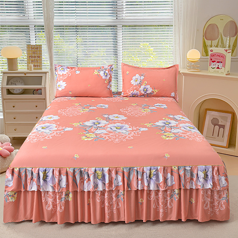 Cache-sommier de luxe – Ensemble 3 pièces met 2 taies d’oreiller & doubles volants (Housse de sommier)