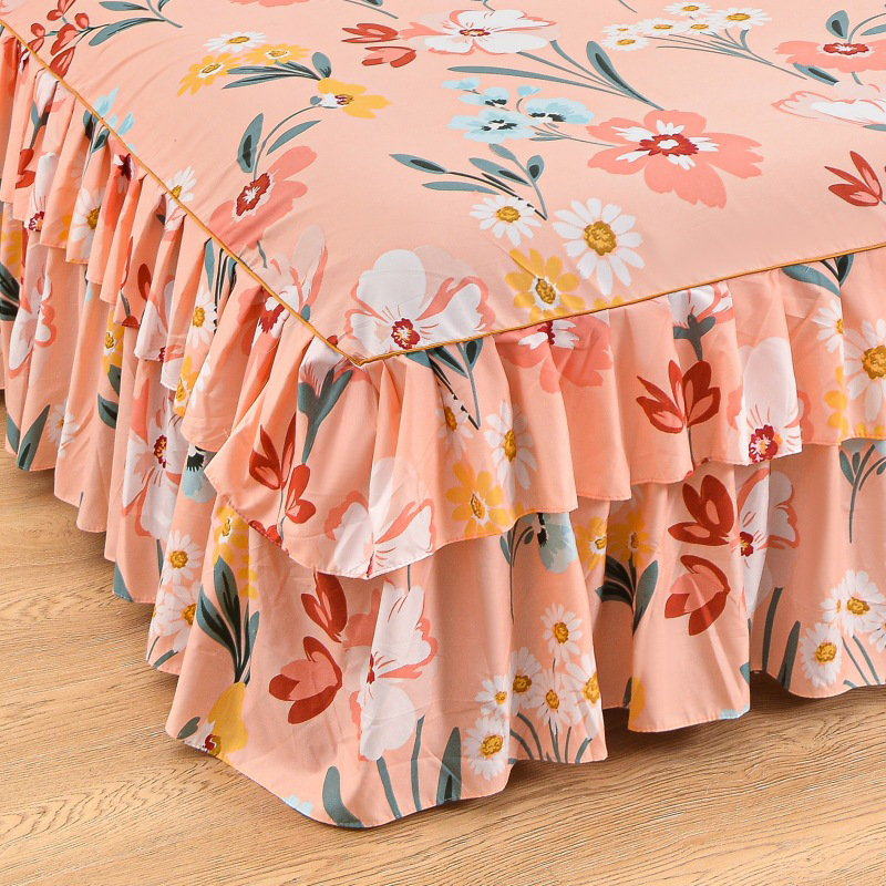 Cache-sommier de luxe – Ensemble 3 pièces met 2 taies d’oreiller & doubles volants (Housse de sommier)