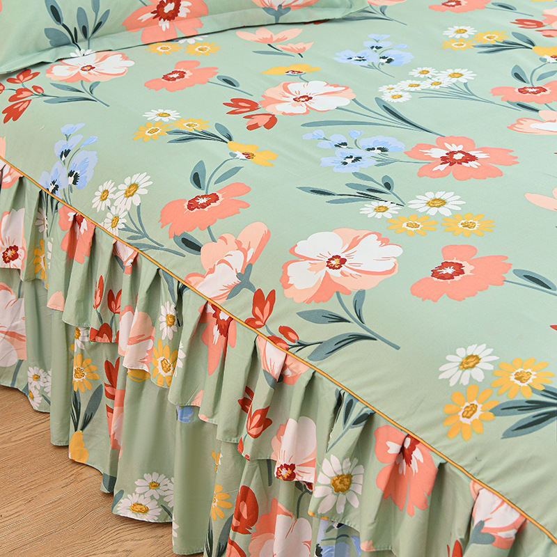 Cache-sommier de luxe – Ensemble 3 pièces met 2 taies d’oreiller & doubles volants (Housse de sommier)