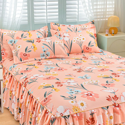 Cache-sommier de luxe – Ensemble 3 pièces met 2 taies d’oreiller & doubles volants (Housse de sommier)