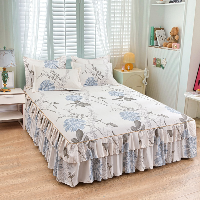 Cache-sommier de luxe – Ensemble 3 pièces met 2 taies d’oreiller & doubles volants (Housse de sommier)