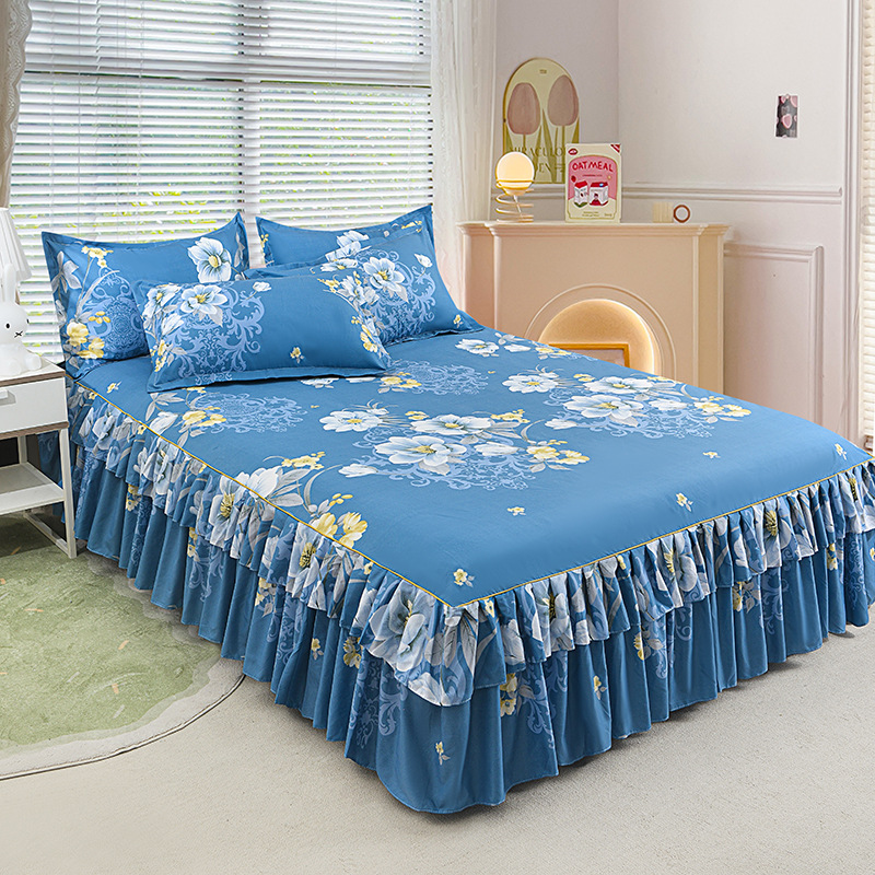 Cache-sommier de luxe – Ensemble 3 pièces met 2 taies d’oreiller & doubles volants (Housse de sommier)