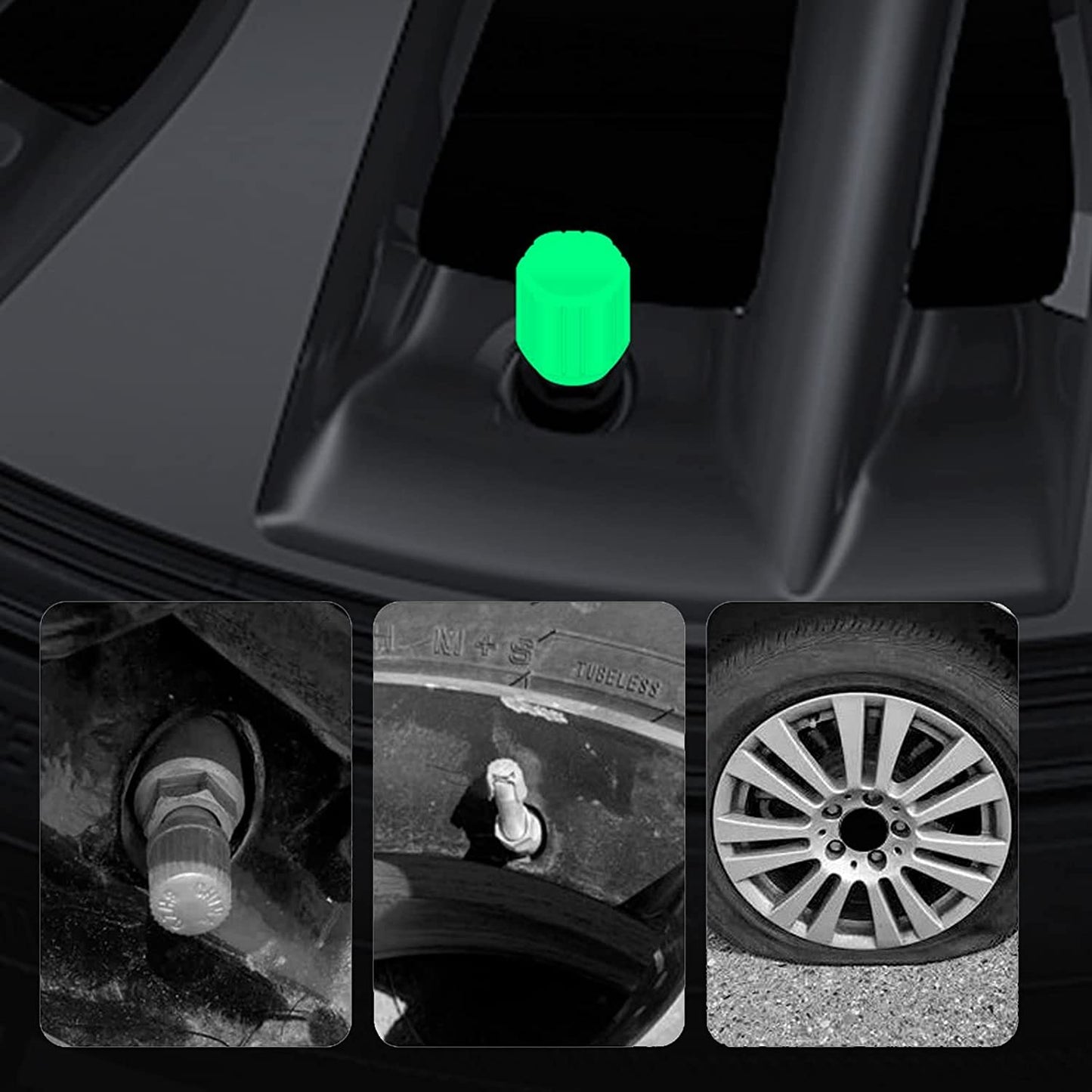 Bouchons de valve phosphorescents - Lumineux - Pour vélo, voiture et moto