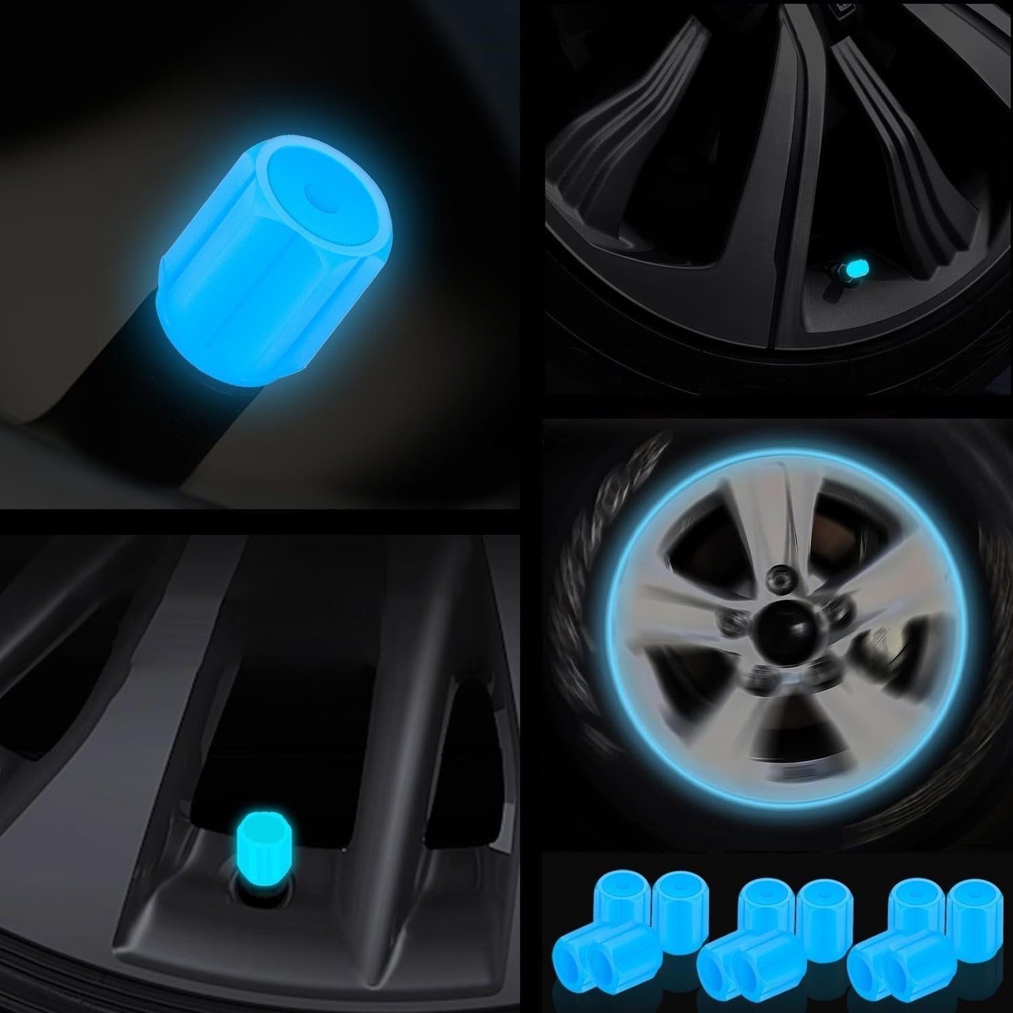 Bouchons de valve phosphorescents - Lumineux - Pour vélo, voiture et moto