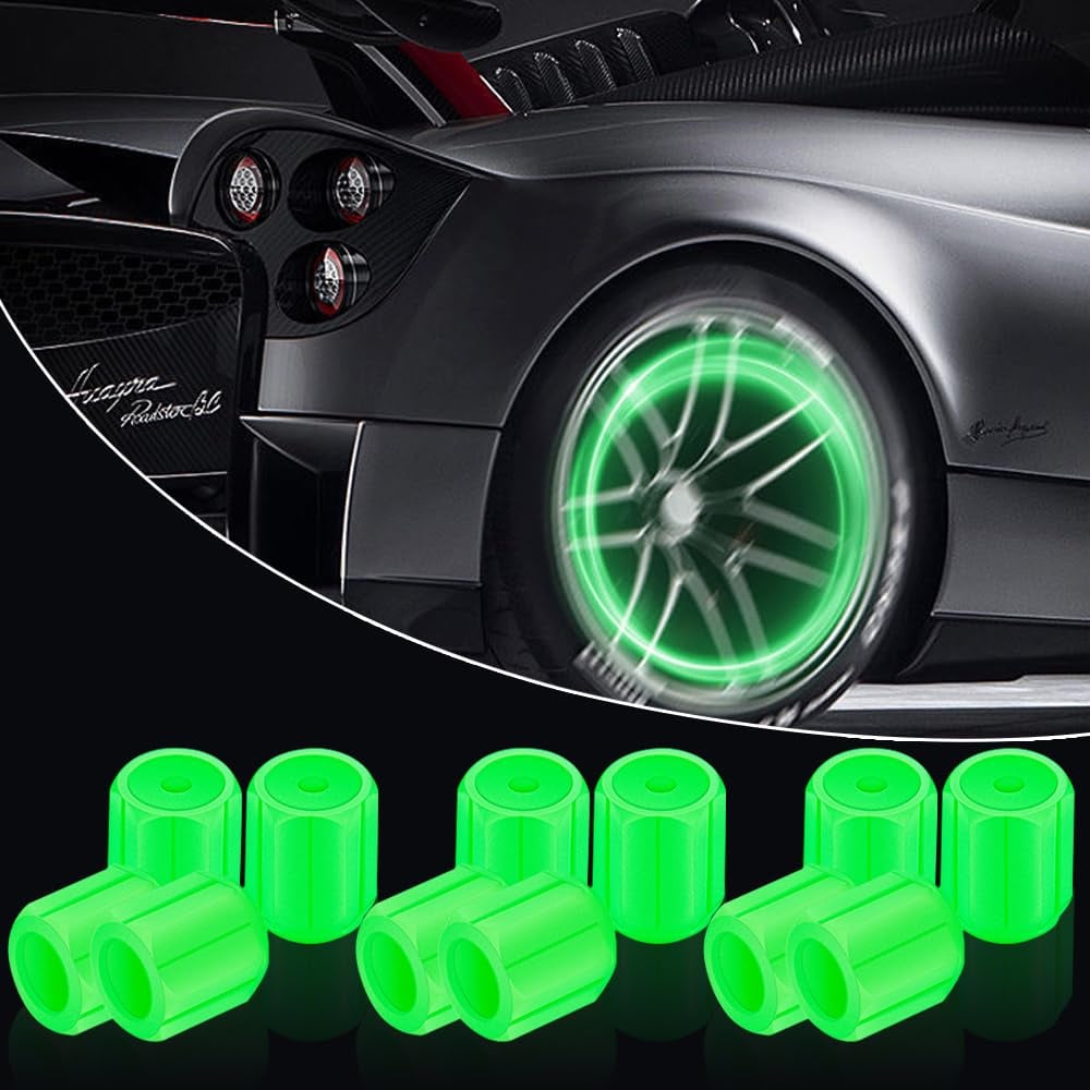 Bouchons de valve phosphorescents - Lumineux - Pour vélo, voiture et moto