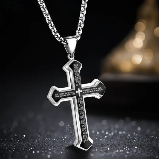 📢📢 50% DE RÉDUCTION !! ⏰ Collier croix Notre Père pour homme