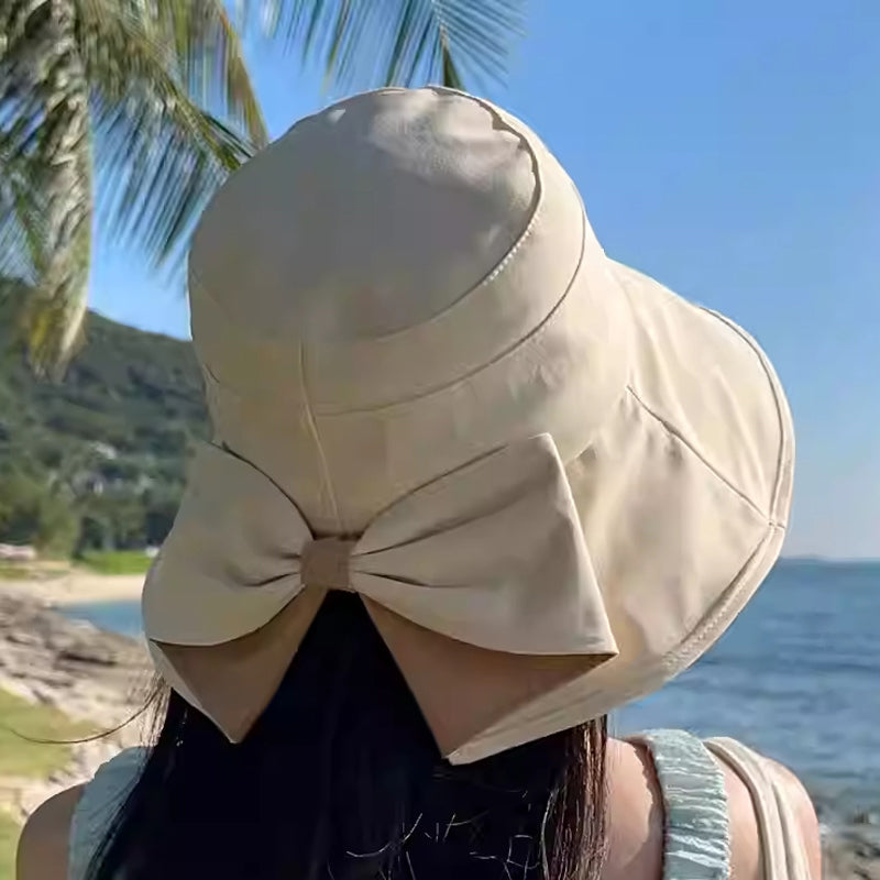 🎀 Chapeau de soleil pliable à large bord avec nœud pour femme