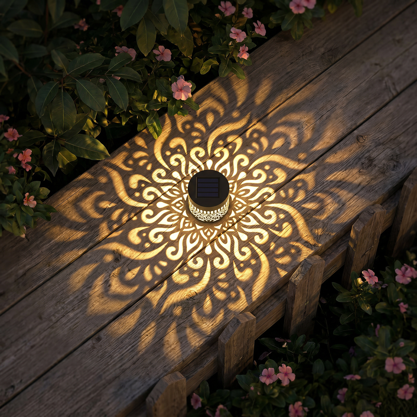 Lampe de jardin solaire mandala colorée – Applique murale LED étanche avec effet de projection pour l'extérieur