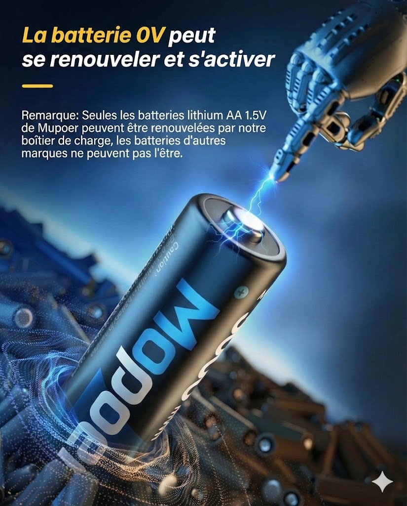Set de chargeur de piles avec 8 piles rechargeables AA - Chargeur rapide 2,5 h (Compatible AA et AAA)