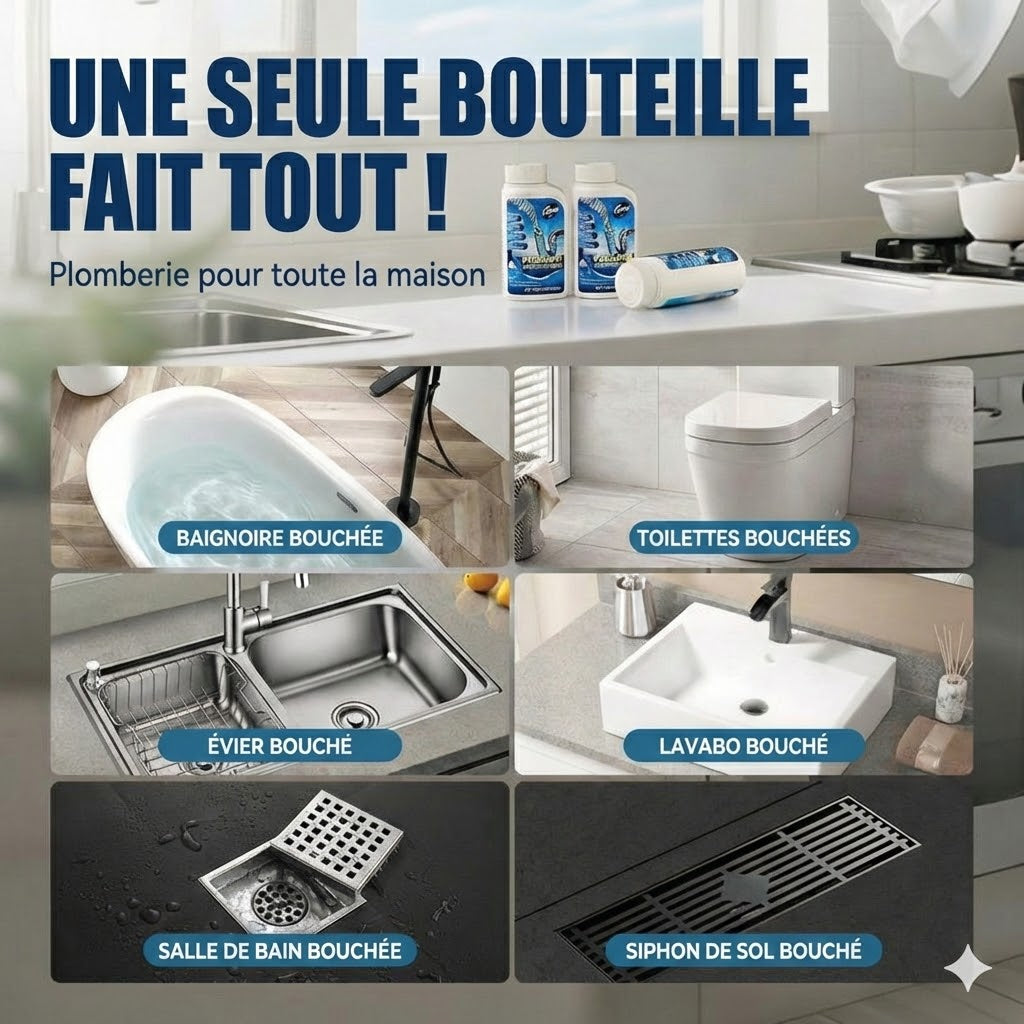 Déboucheur de canalisations puissant – Déboucheur liquide pour cuisine, douche et toilettes (Dissout les cheveux et la graisse)