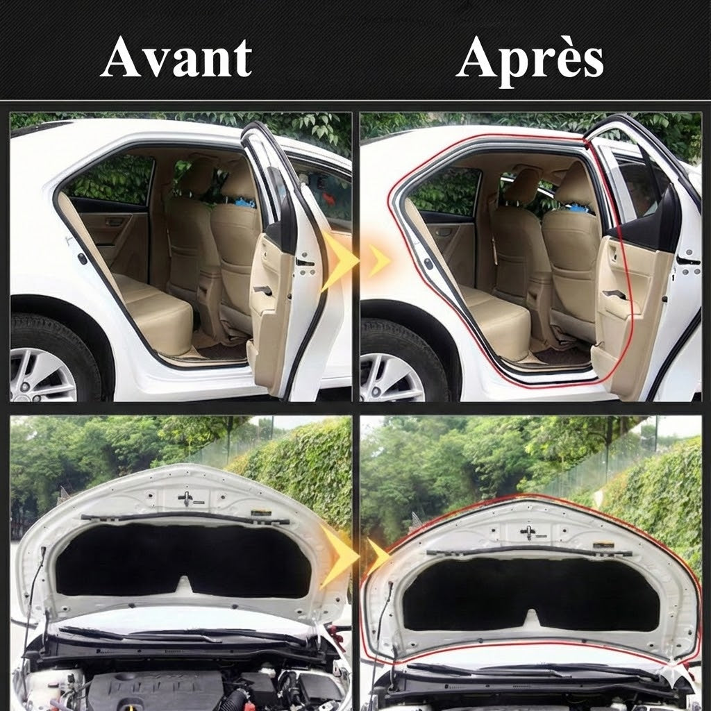 Joint d'étanchéité de porte voiture universel (5 mètres) – Bande d'étanchéité autocollante contre le bruit du vent (Forme en B)