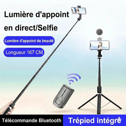 Perche à Selfie Trépied 6-en-1 avec Lumière – Trépied Bluetooth avec Télécommande (Pour iPhone & Android)