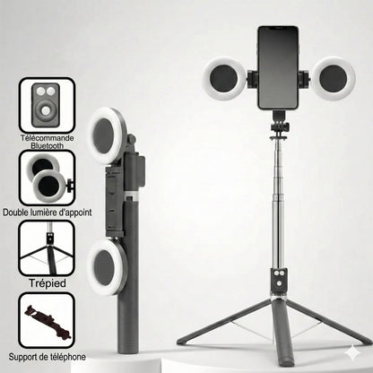 Perche à Selfie Trépied 6-en-1 avec Lumière – Trépied Bluetooth avec Télécommande (Pour iPhone & Android)
