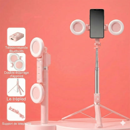 Perche à Selfie Trépied 6-en-1 avec Lumière – Trépied Bluetooth avec Télécommande (Pour iPhone & Android)