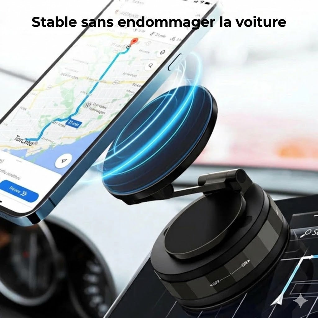 Support Téléphone Voiture Magnétique – Adsorption sous vide & Magnétique – Rotatif à 360° – Ultra-stable sur Tableau de bord & Pare-brise