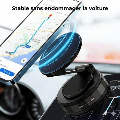 Support Téléphone Voiture Magnétique – Adsorption sous vide & Magnétique – Rotatif à 360° – Ultra-stable sur Tableau de bord & Pare-brise