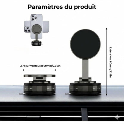 Support Téléphone Voiture Magnétique – Adsorption sous vide & Magnétique – Rotatif à 360° – Ultra-stable sur Tableau de bord & Pare-brise