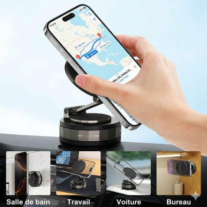 Support Téléphone Voiture Magnétique – Adsorption sous vide & Magnétique – Rotatif à 360° – Ultra-stable sur Tableau de bord & Pare-brise