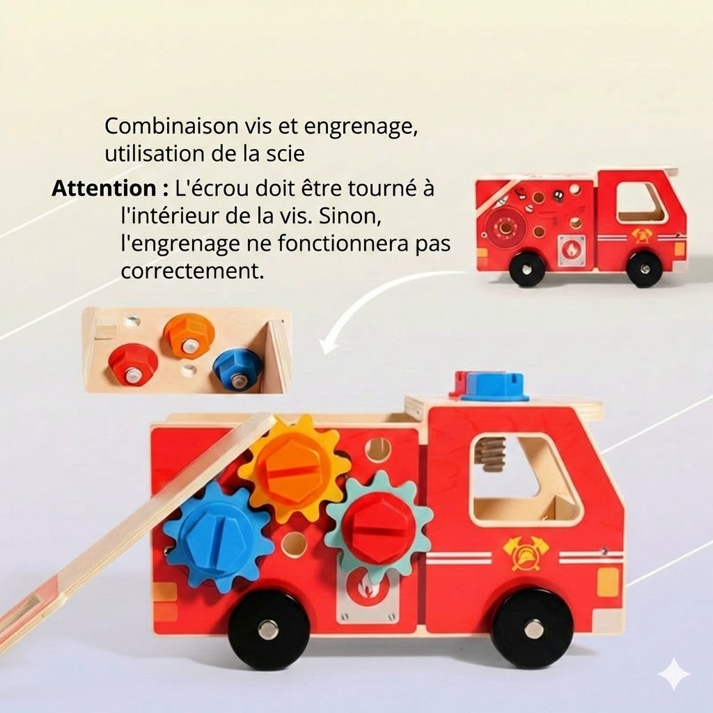 Kit de Construction Camion de Pompiers en Bois – Jouet de Construction avec Outils (Éducatif & Durable)