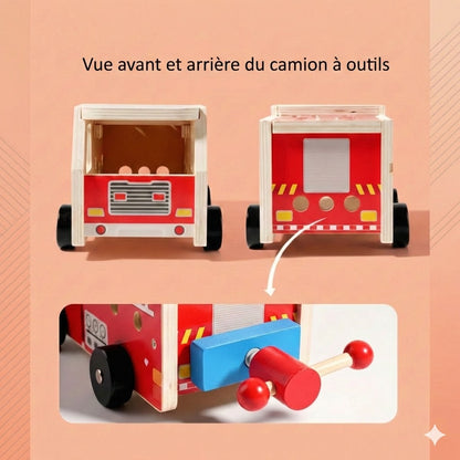 Kit de Construction Camion de Pompiers en Bois – Jouet de Construction avec Outils (Éducatif & Durable)