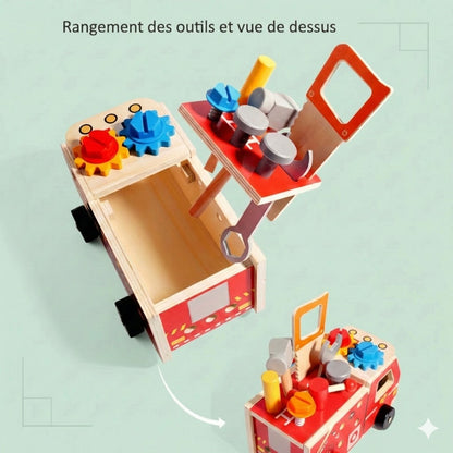 Kit de Construction Camion de Pompiers en Bois – Jouet de Construction avec Outils (Éducatif & Durable)
