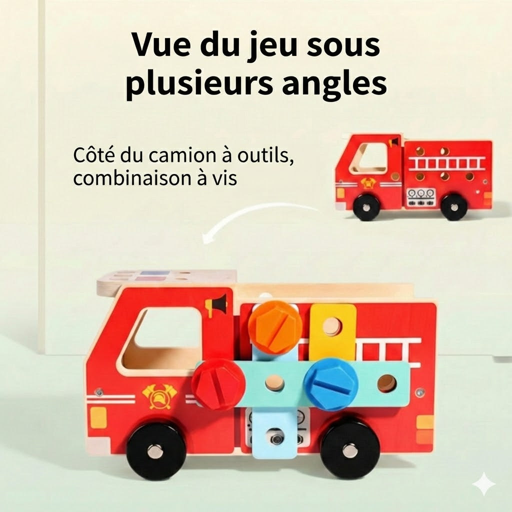 Kit de Construction Camion de Pompiers en Bois – Jouet de Construction avec Outils (Éducatif & Durable)