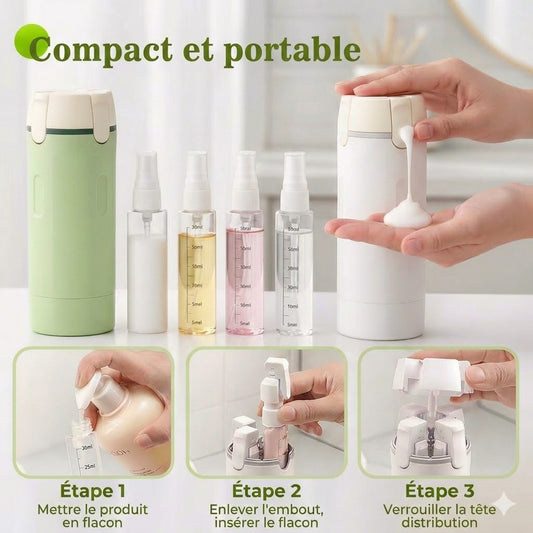 Kit de Flacons de Voyage 4-en-1 pour Bagage à Main – Flacons de Voyage en Silicone Anti-fuite