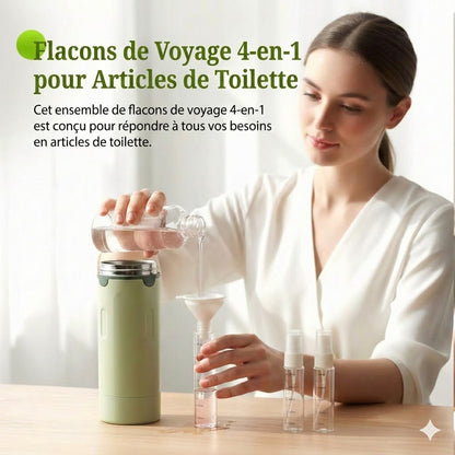 Kit de Flacons de Voyage 4-en-1 pour Bagage à Main – Flacons de Voyage en Silicone Anti-fuite