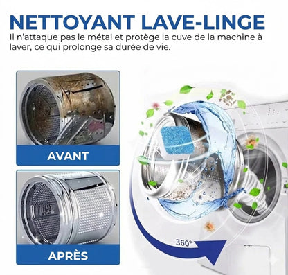 Tablettes de Nettoyage pour Machine à Laver – Élimine le calcaire et les mauvaises odeurs – Nettoyage en profondeur – Lot de 12 – Universel