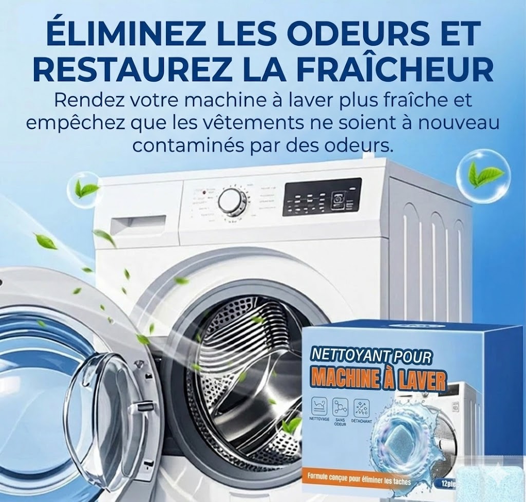 Tablettes de Nettoyage pour Machine à Laver – Élimine le calcaire et les mauvaises odeurs – Nettoyage en profondeur – Lot de 12 – Universel