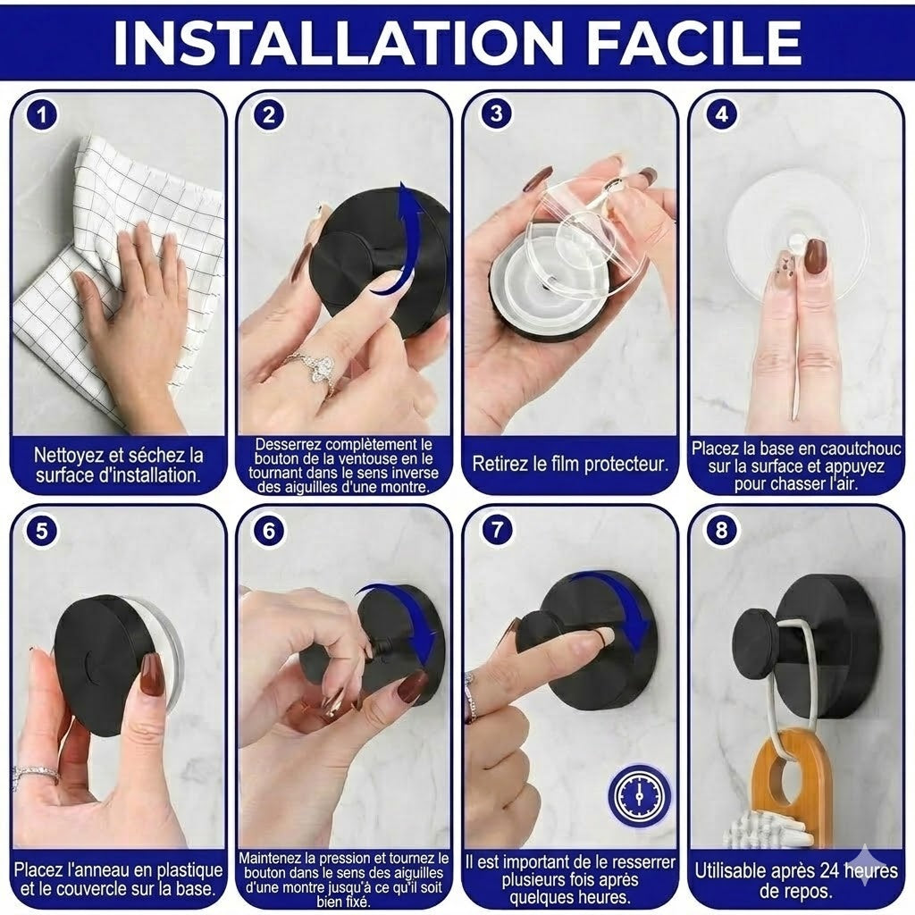 Crochets de Salle de Bain Modernes – Système de Ventouse TwistLock – Amovible et Réutilisable – Sans Perçage