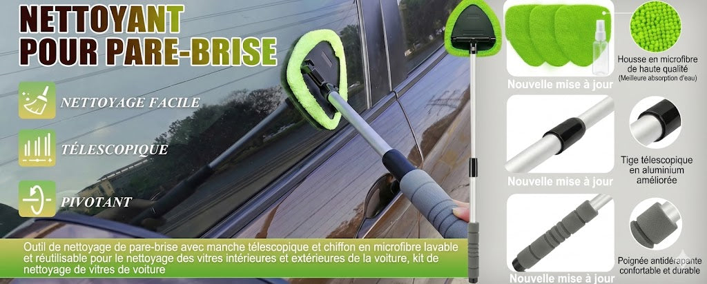 Kit de Nettoyage de Vitres Télescopique - Manche Extensible avec Mouilleur et Raclette