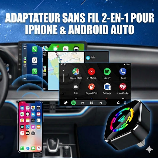 Adaptateur Sans Fil 2-en-1 pour iPhone et Android Auto