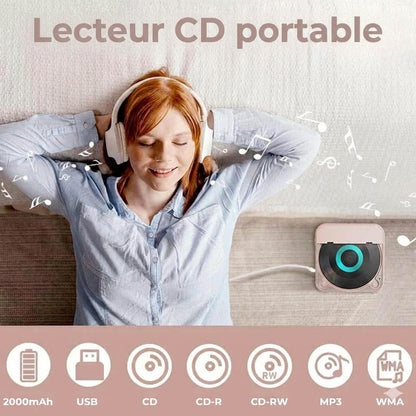 Lecteur CD Portable avec Bluetooth – Discman Rechargeable pour Voiture et Voyages (Anti-Choc)