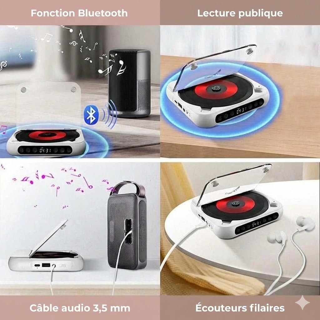 Lecteur CD Portable avec Bluetooth – Discman Rechargeable pour Voiture et Voyages (Anti-Choc)