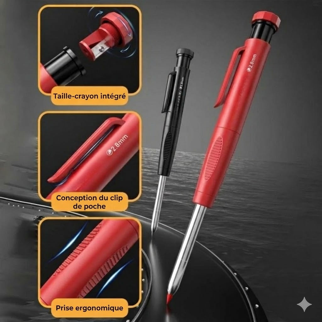 Kit de Marquage Complet pour Artisans – 3 Crayons de Charpentier – Avec Recharges Colorées – Indispensable dans la Boîte à Outils