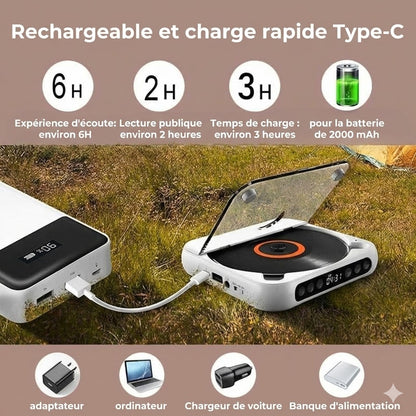Lecteur CD Portable avec Bluetooth – Discman Rechargeable pour Voiture et Voyages (Anti-Choc)