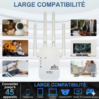 Répéteur WiFi 1200 Mbps - Amplificateur WiFi Double Bande (5 GHz & 2,4 GHz) - Avec Port Ethernet & Fonction WPS